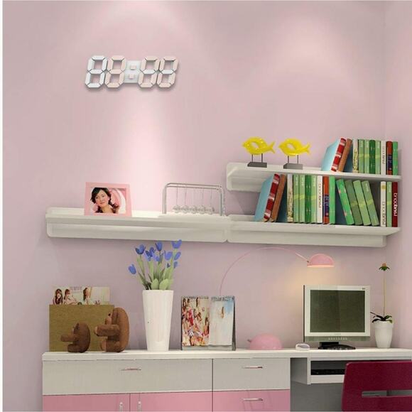 3D LED Digital Wall Clock 10 Inch with Remote Control Large Timer Nightlight - Picture 1 of 2